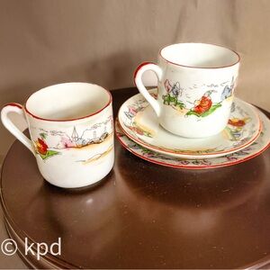 Japan Child’s Porcelain Tea Set | 1940s Hand-Painted Cups & Plates